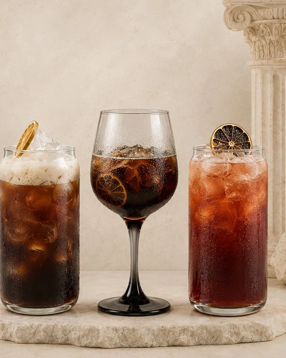 Tres cold brew de CAELUS: uno tradicional, el Cold Brew Caelus en copa y el de corozo